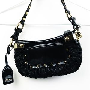 DKNY Hobo Black Leather Faux Cowhide Accent  PB1